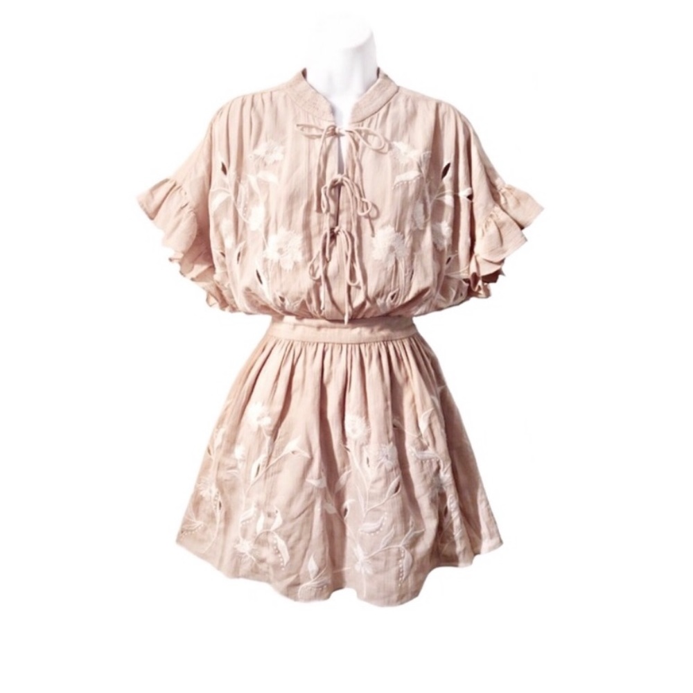 IRO Paris Kauri Beige Embroidered Ruffle Dress